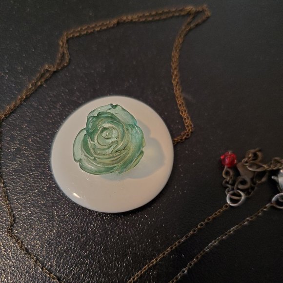 White Circle Flower Pendant 28" Necklace Artisan